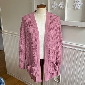 5 for $25! Rose Pink Open Front Long Knit Women's Cardigan
